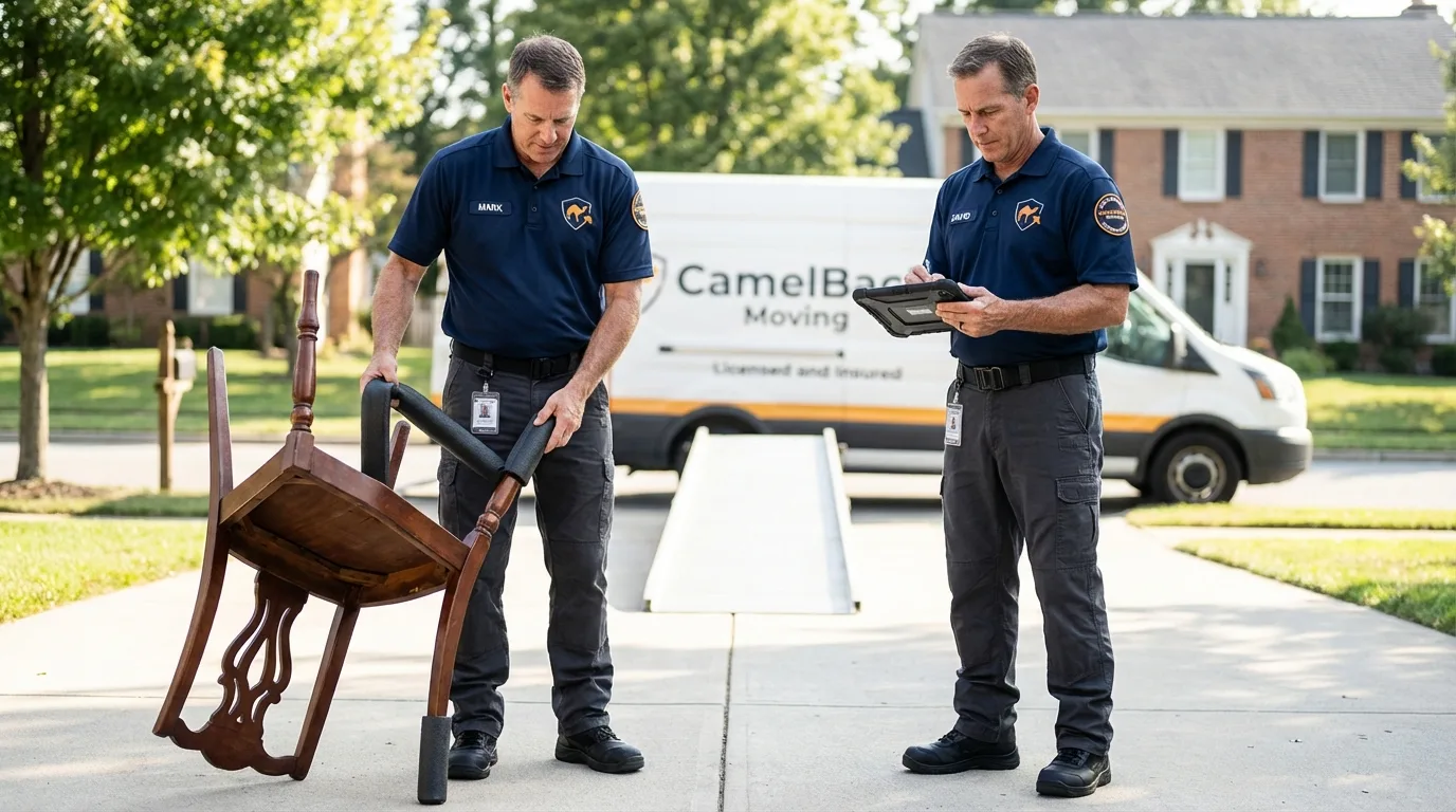 Movers inspecting furniture for damage prevention before loading in Pembroke, GA